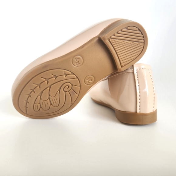 Toddler Girls Nude Pink Patent Ballet Flat Shoes with Bow & Strap, US 5/EU 21 - Picture 8 of 11